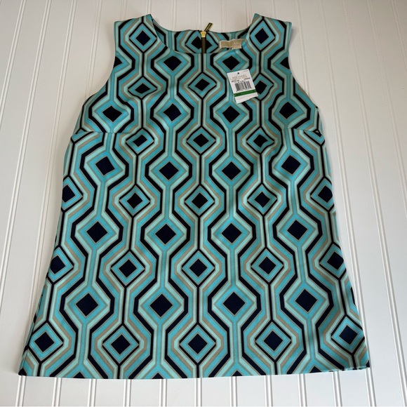 MICHAEL KORS Geometric Print Sleeveless Top Career Women Large NEW 744 - Picture 1 of 2